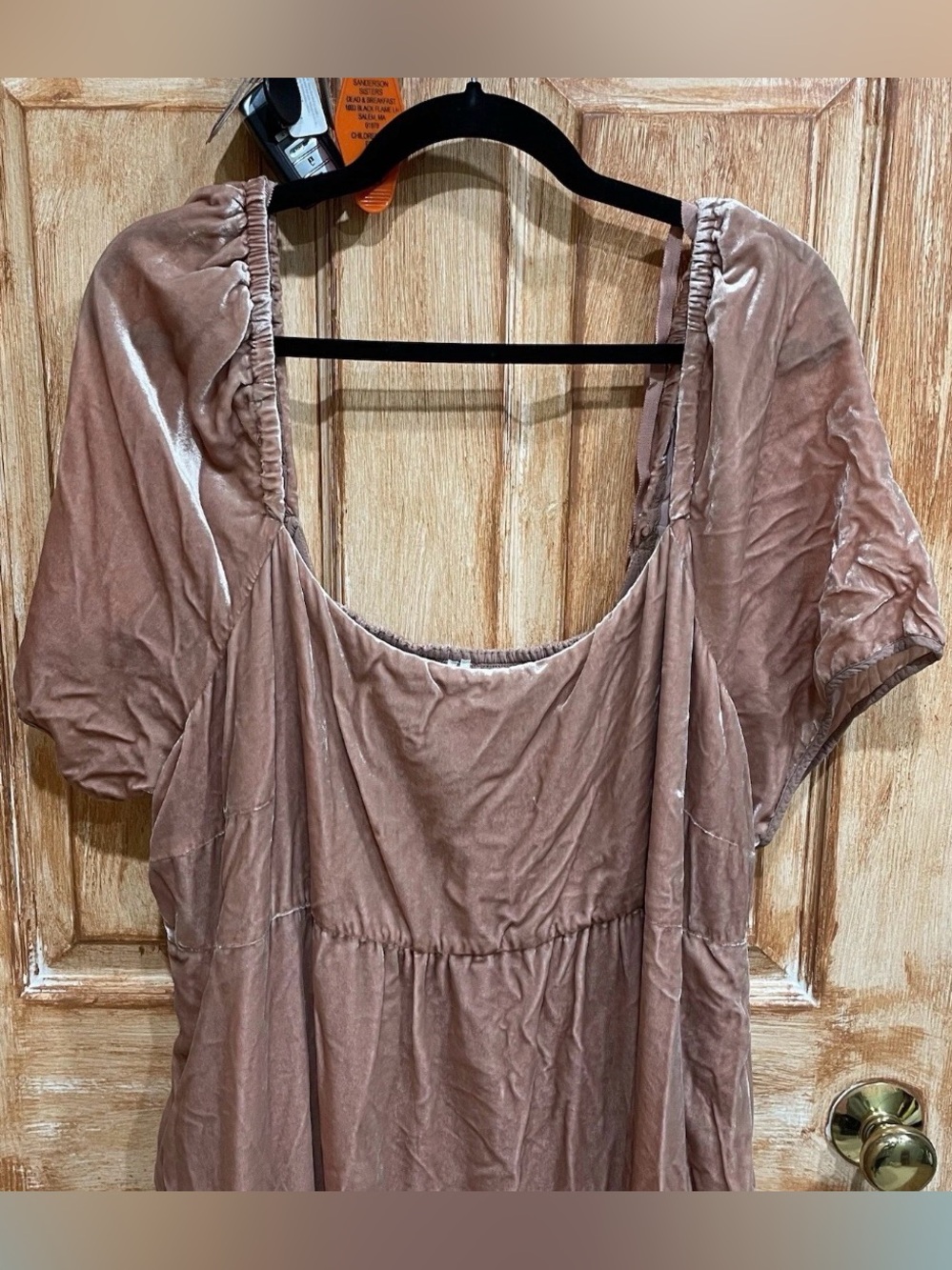 Anthropologie 22W Blush Pink Velvet Empire Waist Midi Plus Dress EUC 3X As-Is - Picture 3 of 12
